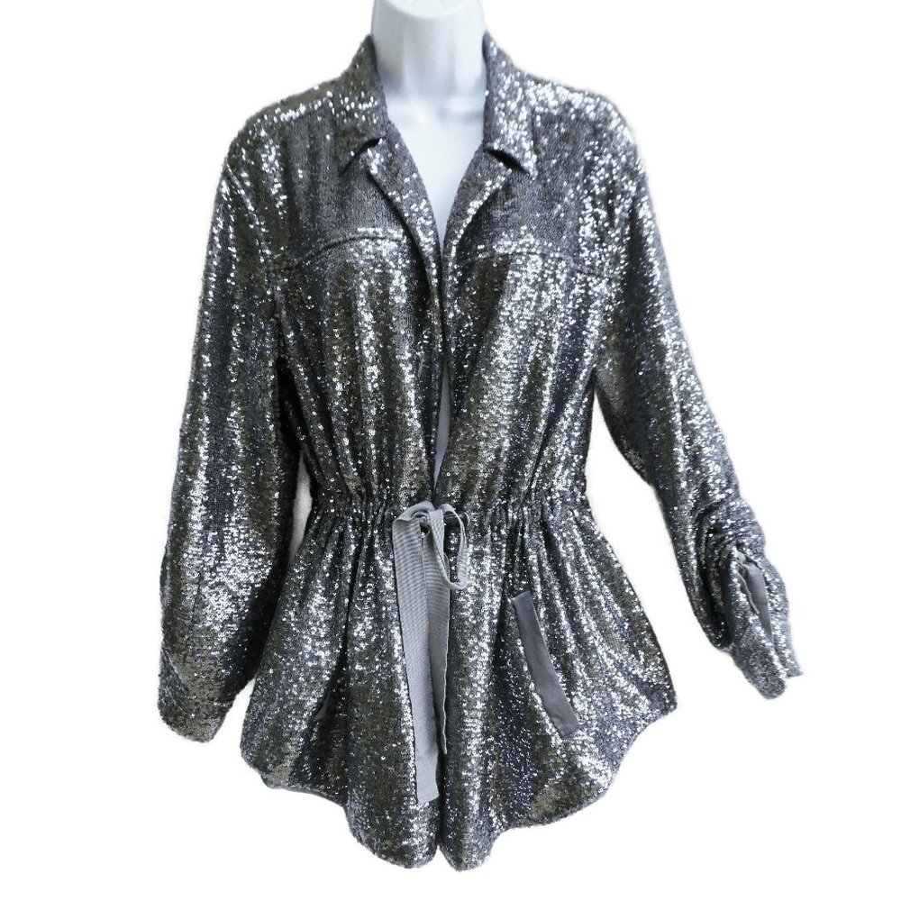 cinq a sept Silver Sequin Drawstring Jacket